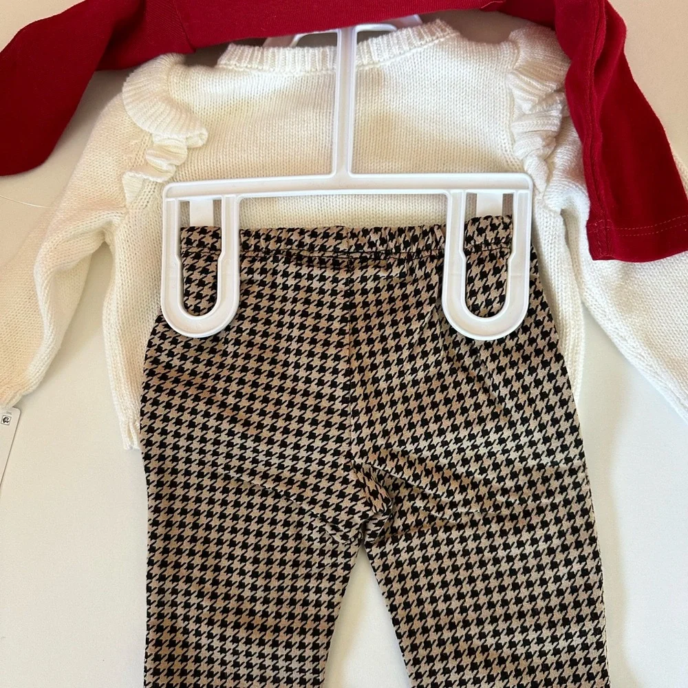 Newborn sweetest Christmas 3 piece set holly houndstooth leggings